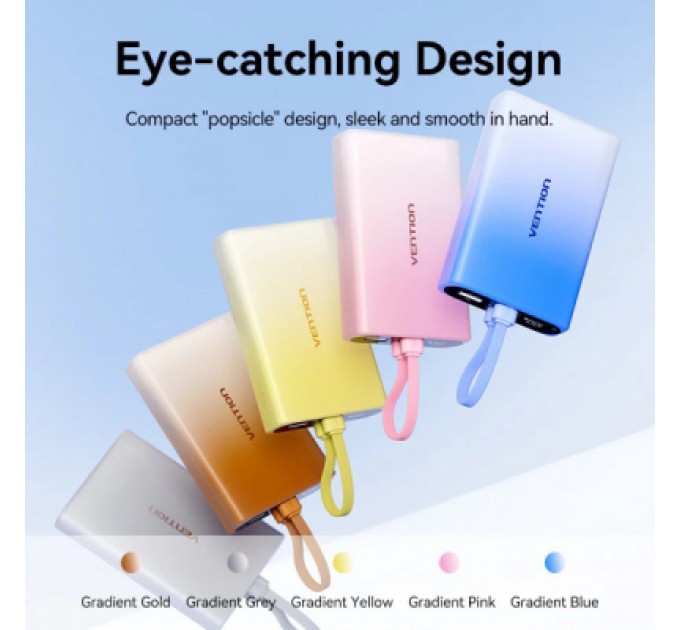 Батарея універсальна VENTION 10000mAh 22,5W PD, USB-A, USB-C In/Out, Lightning In/Out, LED display, Blue (FHZL0)