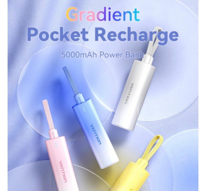 Батарея універсальна VENTION 5000mAh 20W PD, USB-C In/Out, Lightning In/Out, with cable, Gradient Gray (FHWM0)