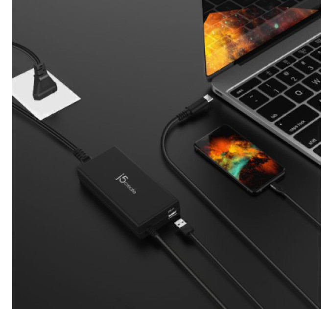J5create Блок живлення до ноутбуку J5create USB-C/PD/90W, USB-A/10W (JUP2290C-EN)
