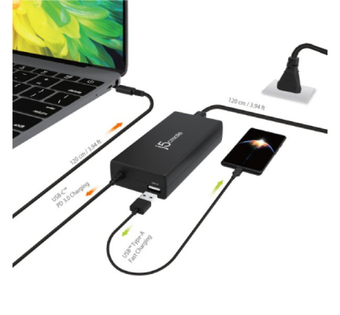 J5create Блок живлення до ноутбуку J5create USB-C/PD/90W, USB-A/10W (JUP2290C-EN)