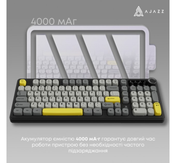 Клавіатура Ajazz AF98 Plus Wireless/Bluetooth/USB UA Black/Grey/Yellow (AF98-PLUS-BGY)