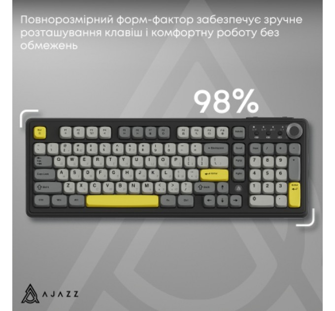 Клавіатура Ajazz AF98 Plus Wireless/Bluetooth/USB UA Black/Grey/Yellow (AF98-PLUS-BGY)