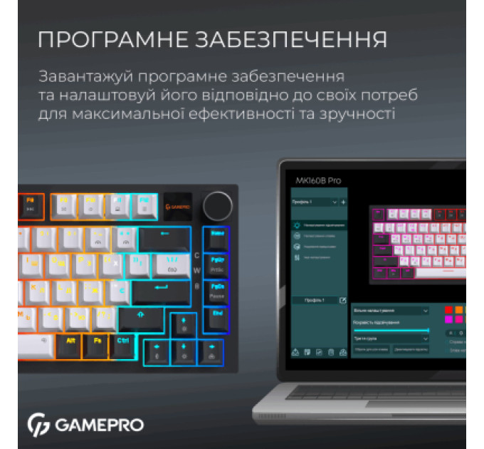 GamePro Клавіатура GamePro Asgard Valhalla Pro Rainy Switch Bluetooth/2.4G/USB USB White with display (MK160W-D-Pro)