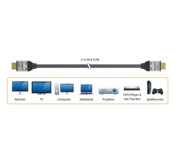 J5create Кабель мультимедійний HDMI M to HDMI M 2.0m V2.1 8K 60Hz HDR10 HLG 48Gbp J5create (JDC53-N)