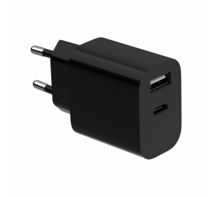 Gembird Зарядний пристрій Gembird 1xUSB-C + 1xUSB 12W black (TA-UC-2AC12-01-BK)