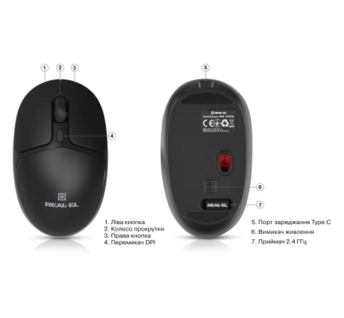 REAL-EL Мишка REAL-EL RM-335W Wireless Black (EL123200055)