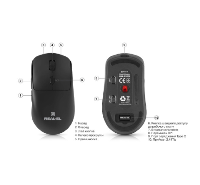 REAL-EL Мишка REAL-EL RM-355W Wireless Black (EL123200054)