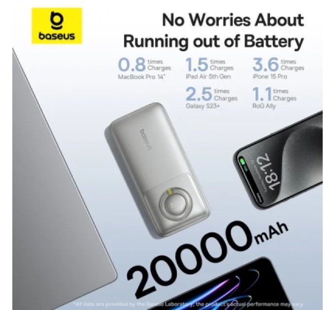 Батарея універсальна Baseus Free2Pull 20000mAh 65W, PD/3.0, QC/3.0, Lunar gray (P10073700843-00)