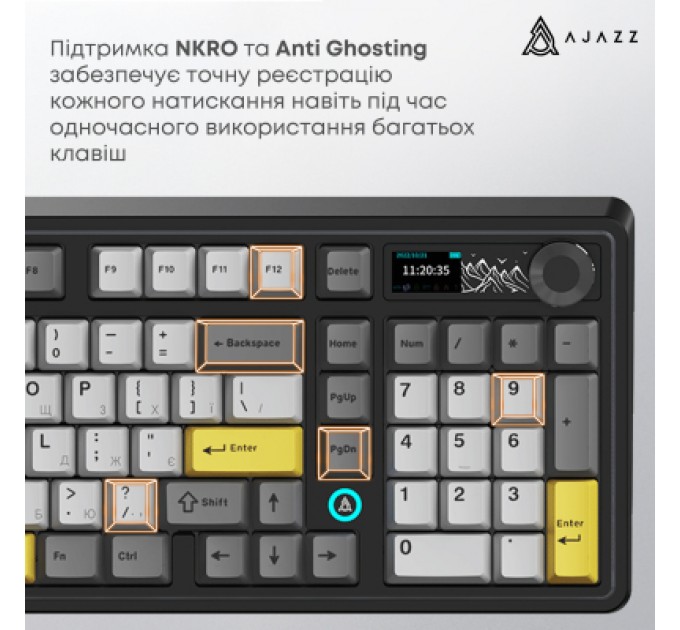 Клавіатура Ajazz AK980 V2 Gift Switch V2 Wireless/Bluetooth/USB UA Black/Grey/Yellow (AK980-V2-G-BGY)