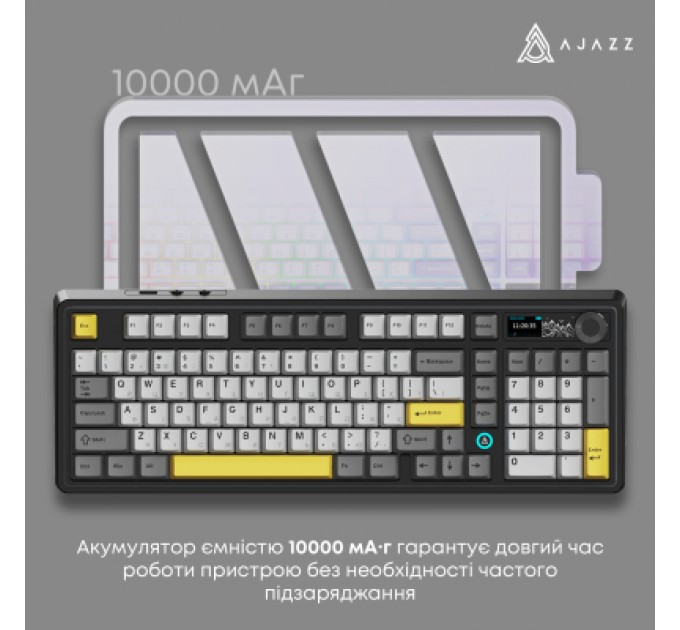 Клавіатура Ajazz AK980 V2 Gift Switch V2 Wireless/Bluetooth/USB UA Black/Grey/Yellow (AK980-V2-G-BGY)