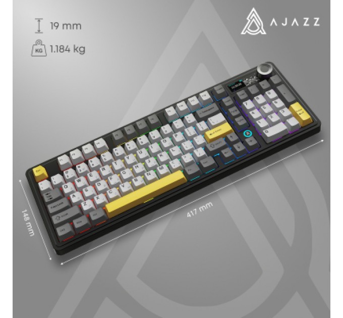 Клавіатура Ajazz AK980 V2 Gift Switch V2 Wireless/Bluetooth/USB UA Black/Grey/Yellow (AK980-V2-G-BGY)