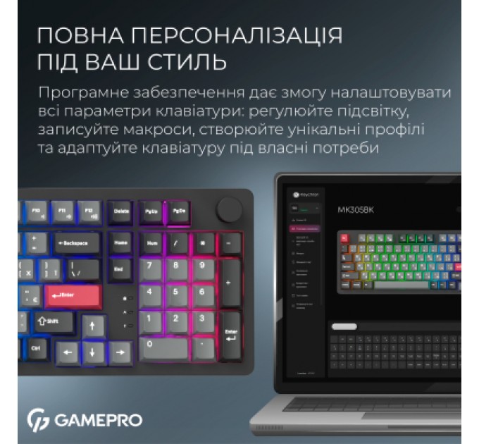 Клавіатура GamePro Asgard Drakkar Keychron Super Red Switch Wireless/Bluetooth/USB UA Black (MK305BK)