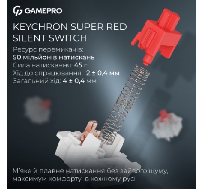 Клавіатура GamePro Asgard Drakkar Keychron Super Red Switch Wireless/Bluetooth/USB UA Black (MK305BK)