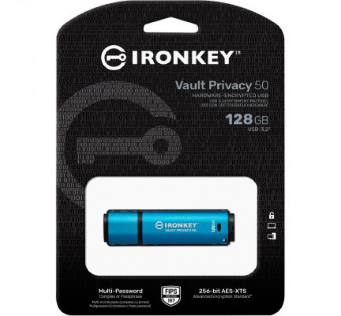 USB флеш накопичувач Kingston 128GB IronKey Vault Privacy 50 Blue USB 3.2 (IKVP50/128GB)