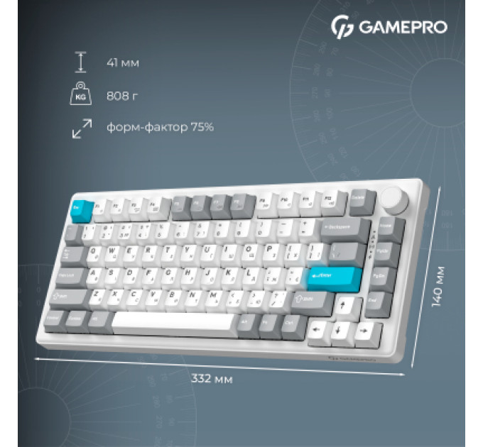 GamePro Клавіатура GamePro Asgard Yord Wireless/Bluetooth/USB UA White (MK266WH)