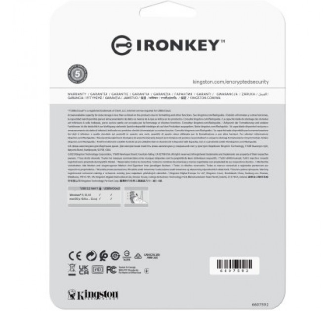USB флеш накопичувач Kingston 64GB IronKey Locker Plus 50 AES Encrypted USB 3.2 (IKLP50/64GB)