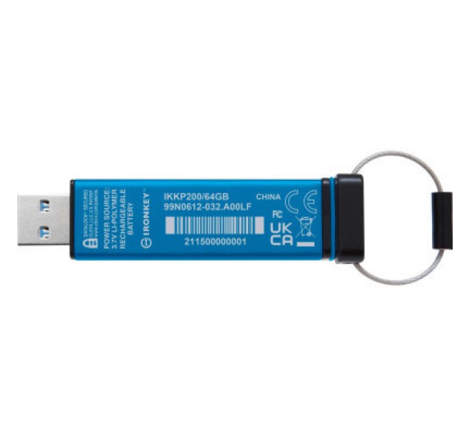 USB флеш накопичувач Kingston 64GB IronKey Keypad 200 AES-256 Encrypted Blue USB 3.2 (IKKP200/64GB)