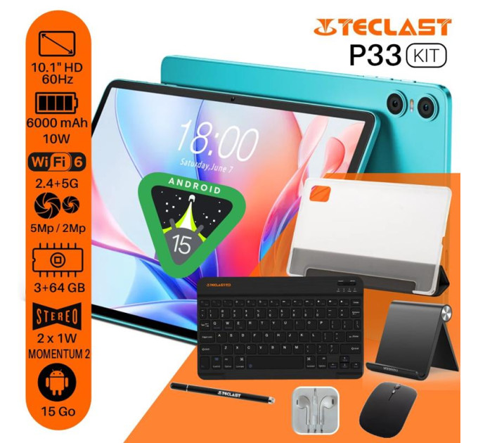 Teclast Планшет Teclast P33T KIT 10.1 3/64Gb Wi-Fi Blue Клавіатура/Миша/Навушники/Підставка/Стилус/Чохол (6940709688045)