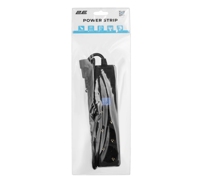 2E Фільтр живлення 2E 3 розетки, 1 м, черный (2E-U03C14M1BK)