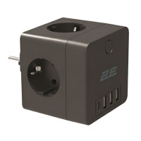 Мережевий адаптер 2E 4xТип F, 16A, 3xUSB-A, 1x USB-C, чорний (2E-AD431BK)