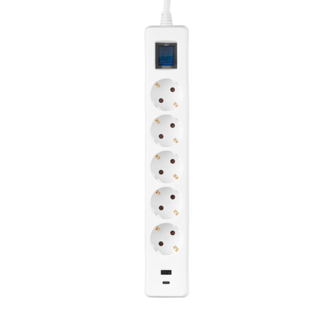 2E Мережевий фільтр 2E 5хSchuko, 1 х USB, 1 x USB-C, 3 м (2E-SP515M3USBWH)