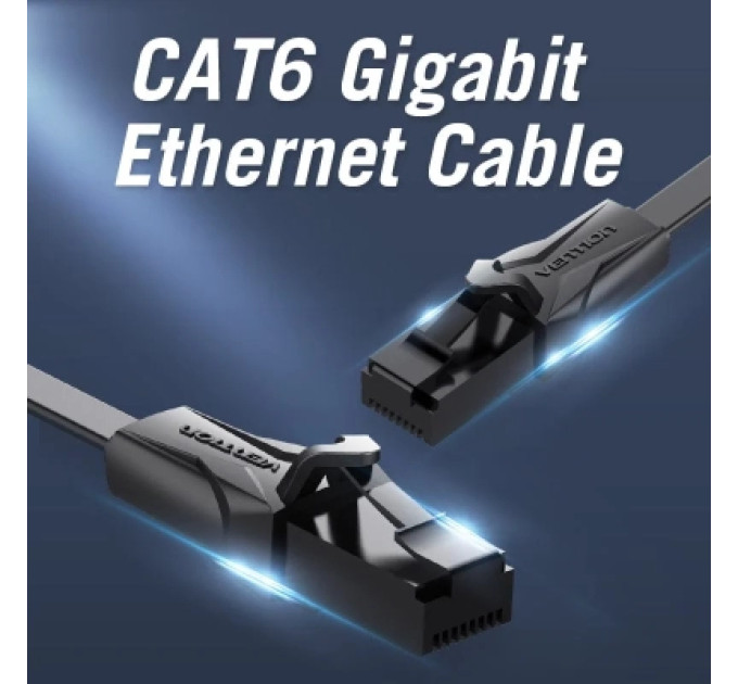 Vention Патч-корд Flat Cat.6 UTP Patch Cable 0.5M Black VENTION (IBJBD)