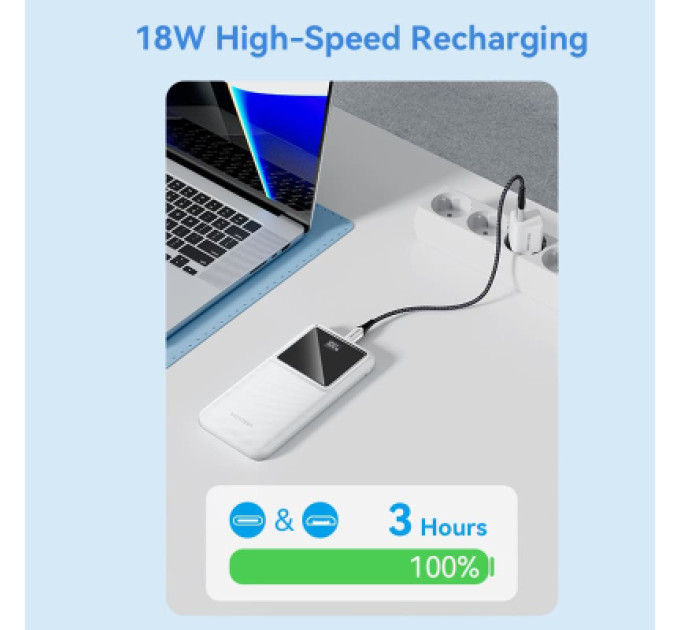 Vention Батарея універсальна VENTION 10000mAh Power Bank (Micro-USB + USB-C + USB-A + USB-A) 22.5W Black LED Display Type (FHKB0)