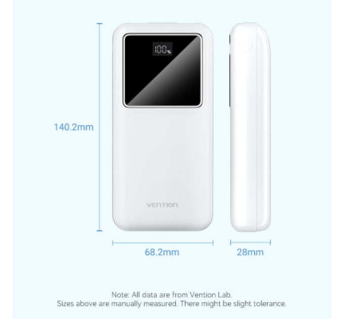 Vention Батарея універсальна VENTION 20000mAh Power Bank (Micro-USB + USB-C + USB-A + USB-A) 22.5W Black LED Display Type (FHLB0)