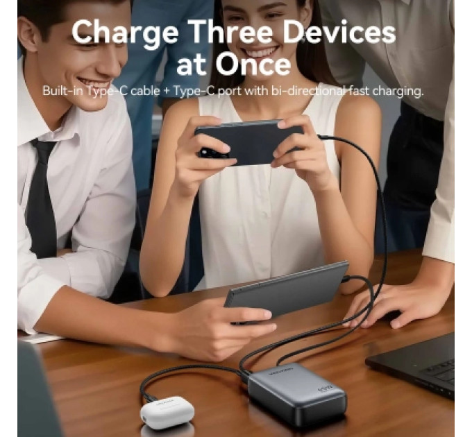 Vention Батарея універсальна VENTION 20000mAh Mini Power Bank (USB-C + USB-C/USB-A) with Built-in USB-C Cable 45W Gray (FHGH0)