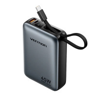 Батарея універсальна VENTION 20000mAh Mini Power Bank (USB-C + USB-C/USB-A) with Built-in USB-C Cable 45W Gray (FHGH0)