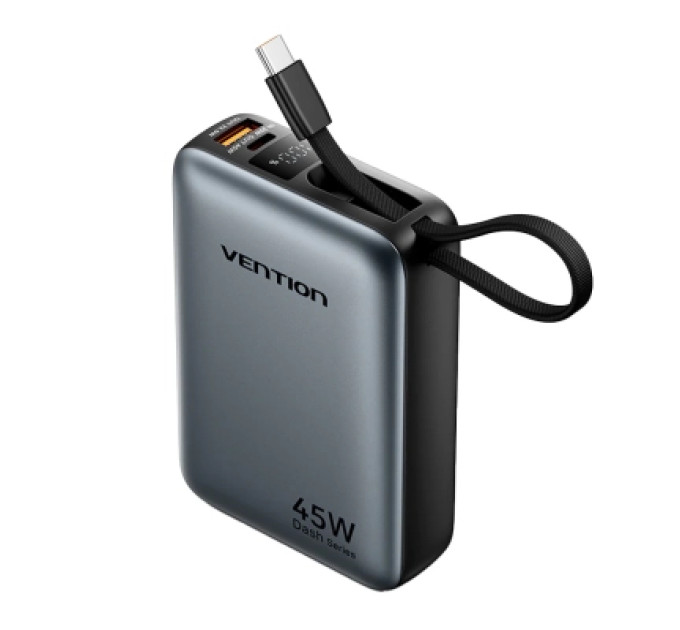 Vention Батарея універсальна VENTION 20000mAh Mini Power Bank (USB-C + USB-C/USB-A) with Built-in USB-C Cable 45W Gray (FHGH0)
