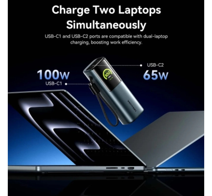 Vention Батарея універсальна VENTION 20000mAh Power Bank (USB-C + USB-C/USB-C/USB-A) 165W Gray TFT Display Type (FKFH0)
