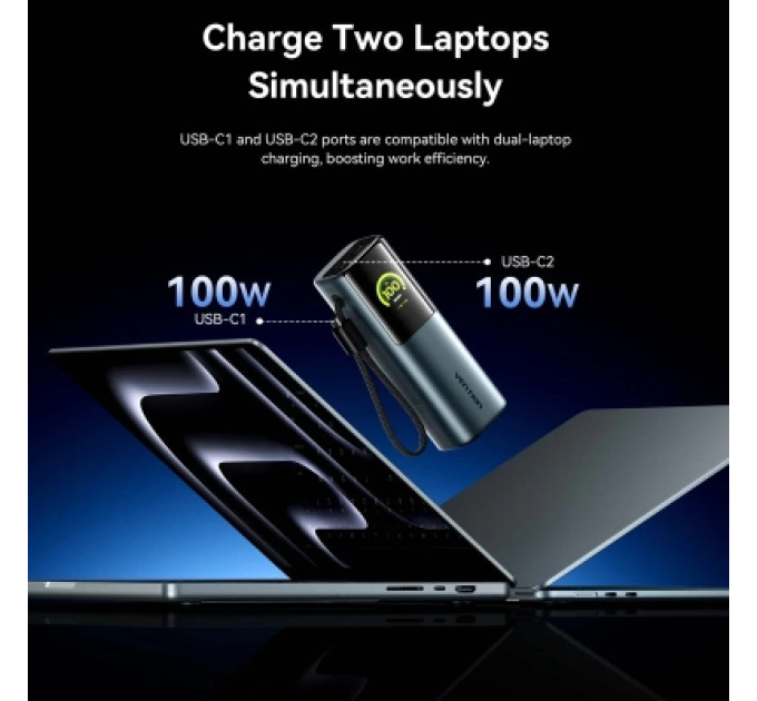 Vention Батарея універсальна VENTION 27000mAh Power Bank (USB-C + USB-C/USB-C/USB-A) 200W Gray TFT Display Type (FKGH0)