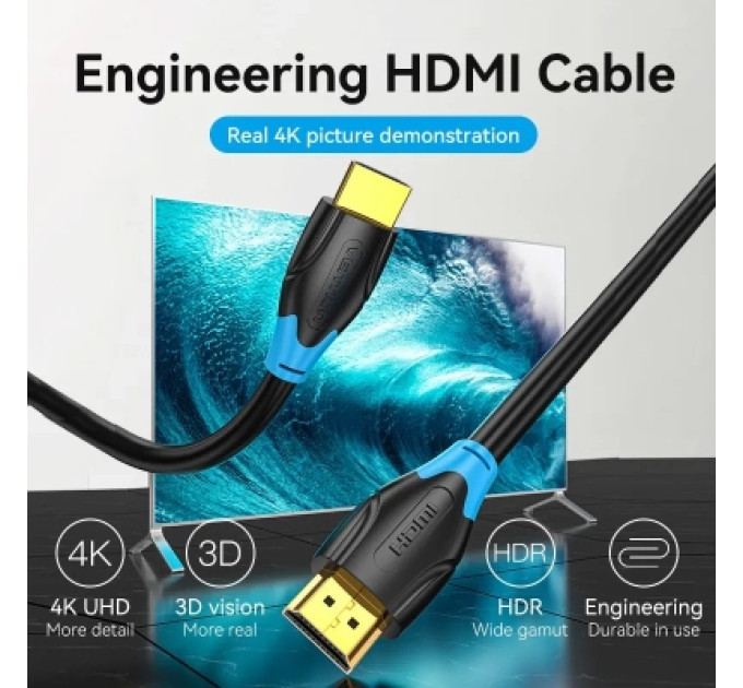 Vention Кабель мультимедійний HDMI Cable 30M Black Type VENTION (AACBT)