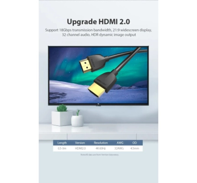 Vention Кабель мультимедійний Portable HDMI Cable 0.5M Black VENTION (AAIBD)