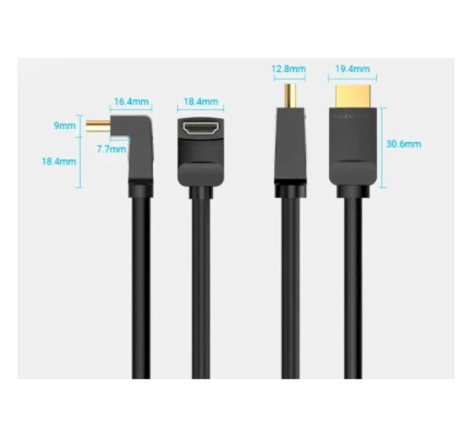Vention Кабель мультимедійний HDMI Right Angle Cable 270 Degree 1.5M Black VENTION (AAQBG)