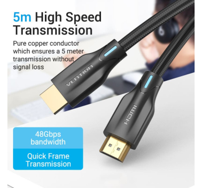 Vention Кабель мультимедійний Cotton Braided 8K HDMI Cable 2M Black VENTION (AAUBH)