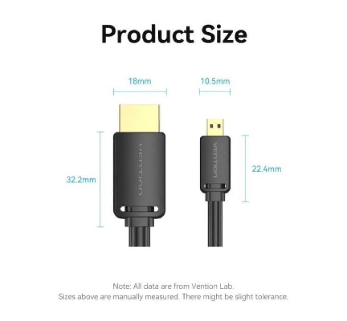 Vention Кабель мультимедійний HDMI-D Male to HDMI-A Male 4K HD Cable 1M Black VENTION (AGIBF)