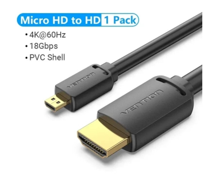 Vention Кабель мультимедійний HDMI-D Male to HDMI-A Male 4K HD Cable 1M Black VENTION (AGIBF)