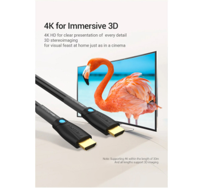 Vention Кабель мультимедійний Cotton Braided 4K HDMI Male to Male Cable 1M Black Zinc Alloy Type VENTION (ALMBF)