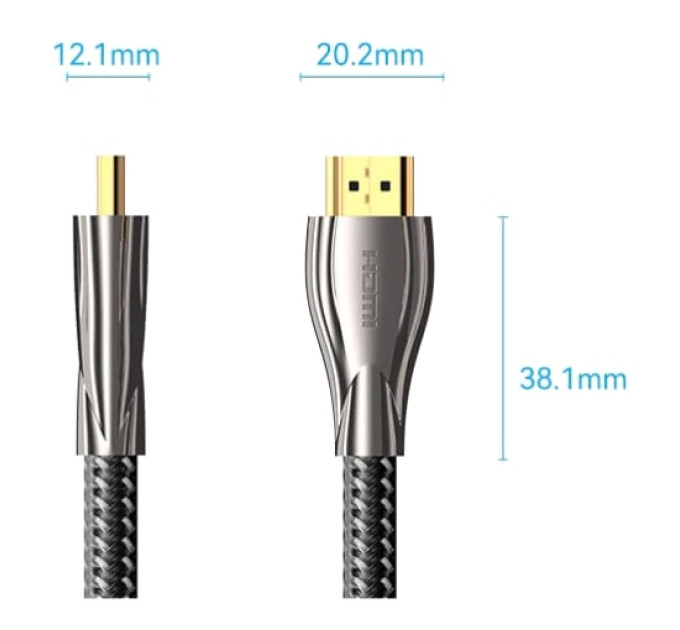 Vention Кабель мультимедійний Cotton Braided 4K HDMI Male to Male Cable 1M Black Zinc Alloy Type VENTION (ALMBF)