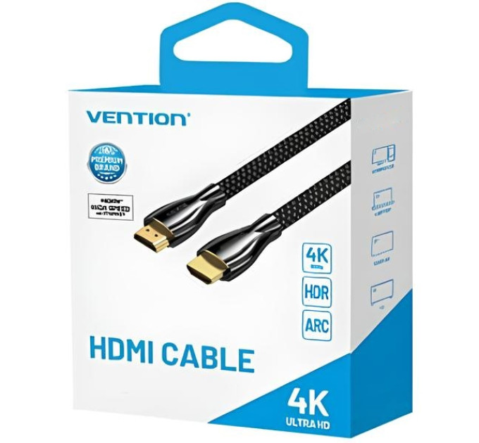 Vention Кабель мультимедійний Cotton Braided 4K HDMI Male to Male Cable 1M Black Zinc Alloy Type VENTION (ALMBF)