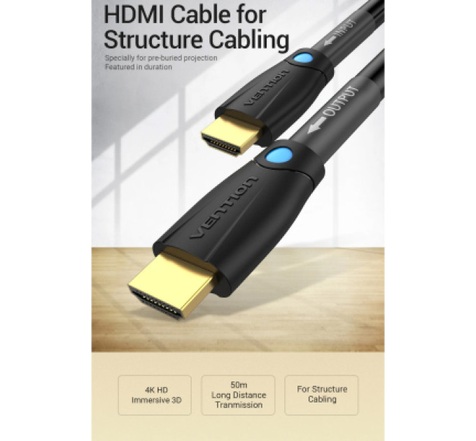 Vention Кабель мультимедійний Cotton Braided 4K HDMI Male to Male Cable 1M Black Zinc Alloy Type VENTION (ALMBF)