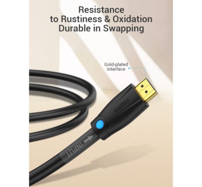 Vention Кабель мультимедійний Cotton Braided 4K HDMI Male to Male Cable 1M Black Zinc Alloy Type VENTION (ALMBF)
