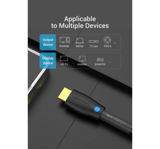 Vention Кабель мультимедійний Cotton Braided 4K HDMI Male to Male Cable 1M Black Zinc Alloy Type VENTION (ALMBF)
