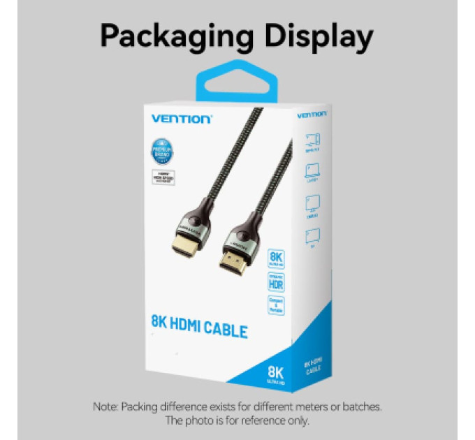 Vention Кабель мультимедійний Cotton Braided Ultra Thin HDMI-A Male to Male HD Cable 8K 1M Green Aluminum Alloy Type VENTION (ALOGF)