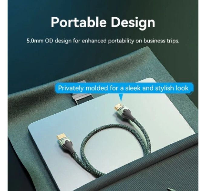 Vention Кабель мультимедійний Cotton Braided Ultra Thin HDMI-A Male to Male HD Cable 8K 1.5M Green Aluminum Alloy Type VENTION (ALOGG)