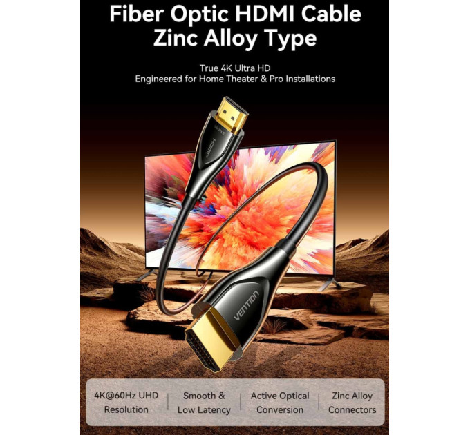 Vention Кабель мультимедійний 4K Fiber Optic HDMI Male to Male Cable 30M Black Zinc Alloy Type VENTION (ALSBT)