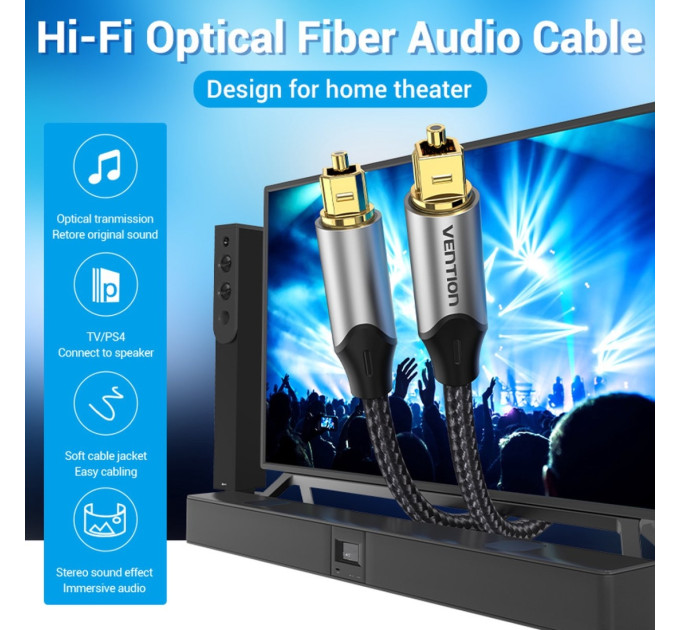 Vention Кабель мультимедійний Optical Fiber Audio Cable Aluminum Alloy Type 1M Gray VENTION (BAVHF)