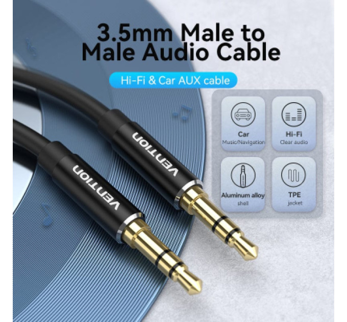 Vention Кабель мультимедійний 3.5mm Male to Male Audio Cable 1.5M Black Aluminum Alloy Type VENTION (BAXBG)